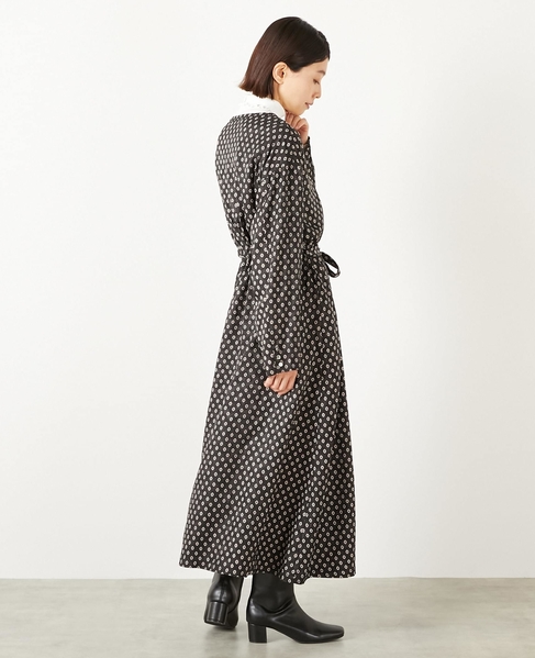 【小紋プリントフレアワンピース】 詳細画像 ブラック 6