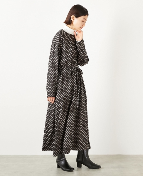 【小紋プリントフレアワンピース】 詳細画像 ブラック 7