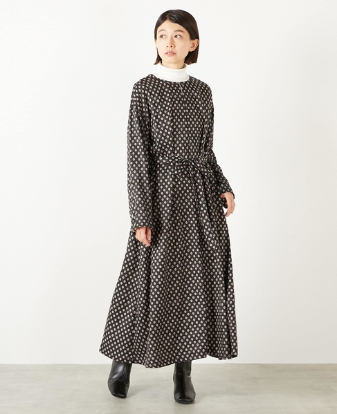 【小紋プリントフレアワンピース】 詳細画像 ブラック 8