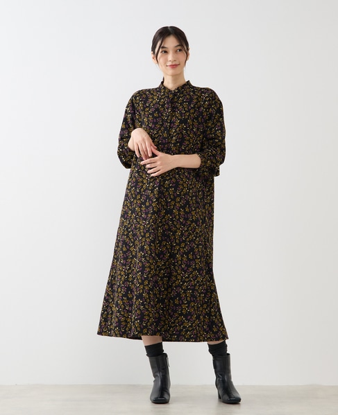 【ボタニカルプリントシャツワンピース】