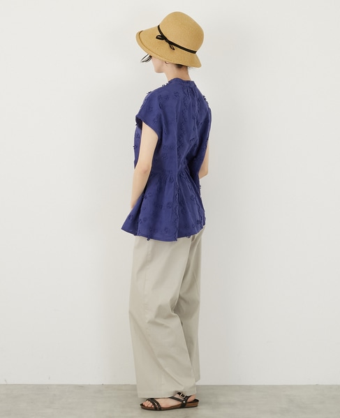 【コットンローン3D刺しゅうバンドカラーブラウス】 詳細画像 ブルー 4