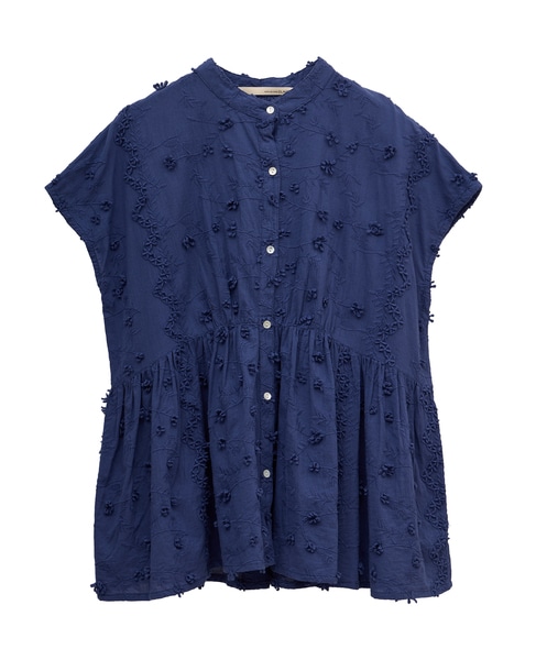 【コットンローン3D刺しゅうバンドカラーブラウス】 詳細画像 ブルー 8