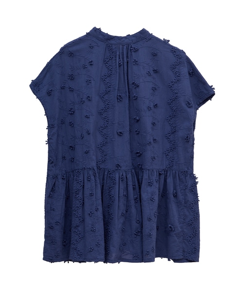 【コットンローン3D刺しゅうバンドカラーブラウス】 詳細画像 ブルー 9