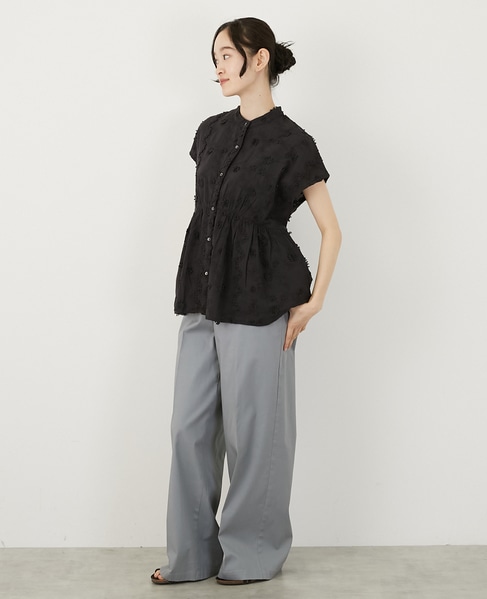 【コットンローン3D刺しゅうバンドカラーブラウス】 詳細画像 ブラック 3