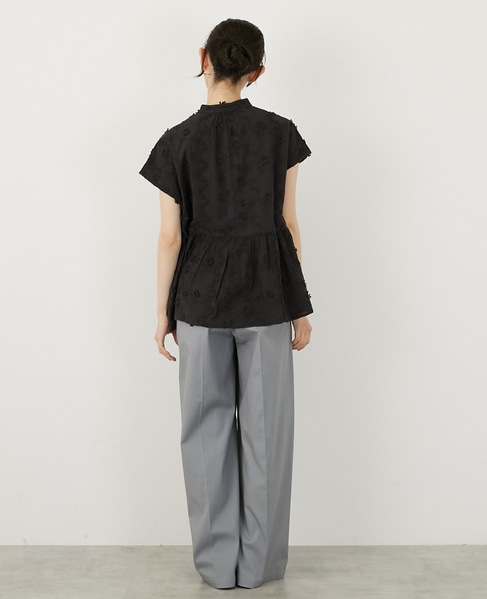 【コットンローン3D刺しゅうバンドカラーブラウス】 詳細画像 ブラック 5