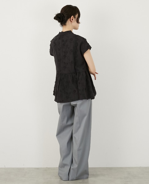 【コットンローン3D刺しゅうバンドカラーブラウス】 詳細画像 ブラック 6
