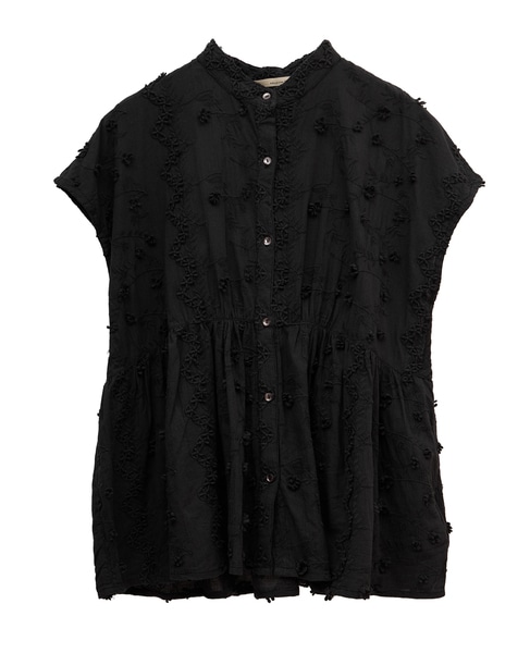 【コットンローン3D刺しゅうバンドカラーブラウス】 詳細画像 ブラック 9