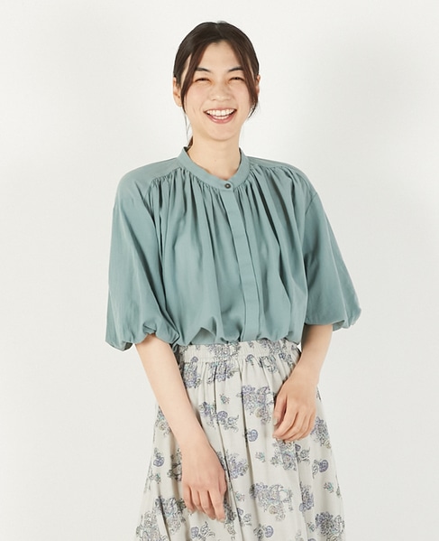 【バルーンスリーブシャツ】 詳細画像 ブルーグリーン 1
