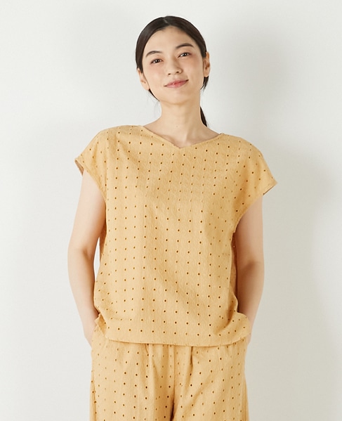 【コットンカットワーク刺しゅうブラウス】 詳細画像 イエロー 1