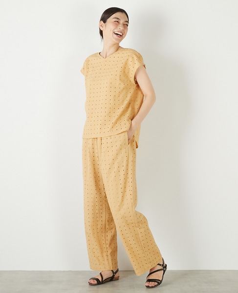 【コットンカットワーク刺しゅうブラウス】 詳細画像 イエロー 4