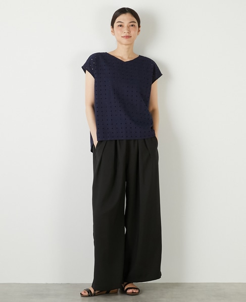 【コットンカットワーク刺しゅうブラウス】 詳細画像 ネイビー 2