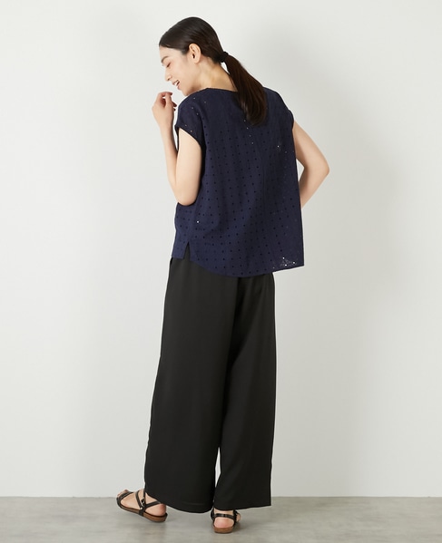 【コットンカットワーク刺しゅうブラウス】 詳細画像 ネイビー 4