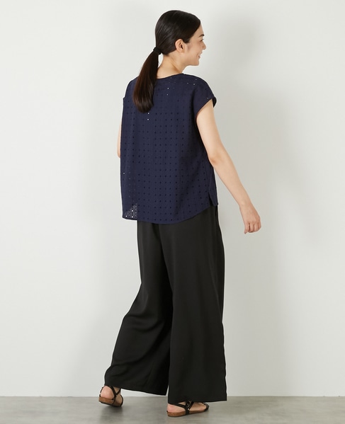 【コットンカットワーク刺しゅうブラウス】 詳細画像 ネイビー 5