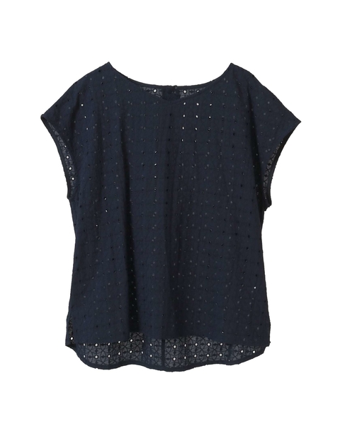 【コットンカットワーク刺しゅうブラウス】 詳細画像 ネイビー 8