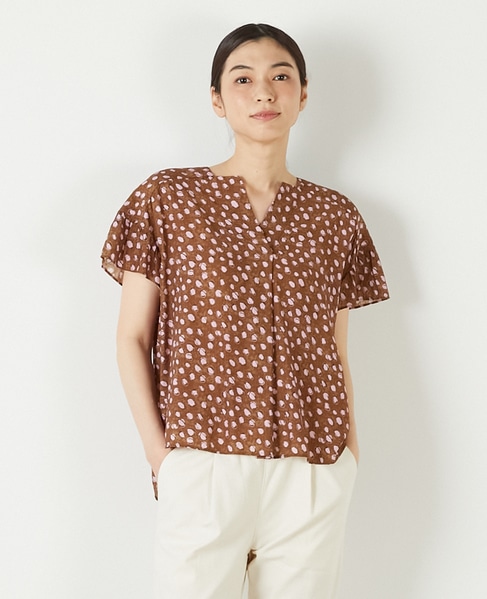 【ドットPtスクエアスキッパーブラウス】 詳細画像 ブラウン 1