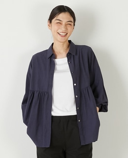 【テンセル綿麻ローン切替ギャザーシャツ】