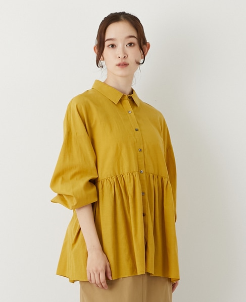 【テンセル綿麻ローン切替ギャザーシャツ】 詳細画像 マスタード 1