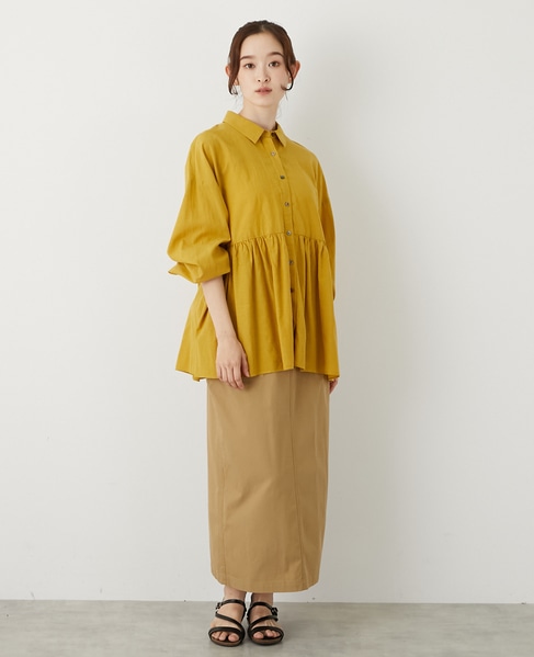 【テンセル綿麻ローン切替ギャザーシャツ】 詳細画像 マスタード 2