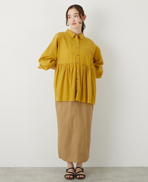 【テンセル綿麻ローン切替ギャザーシャツ】 詳細画像 マスタード 3