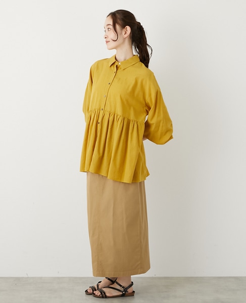 【テンセル綿麻ローン切替ギャザーシャツ】 詳細画像 マスタード 4