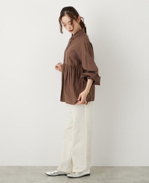 【テンセル綿麻ローン切替ギャザーシャツ】 詳細画像 ブラウン 3