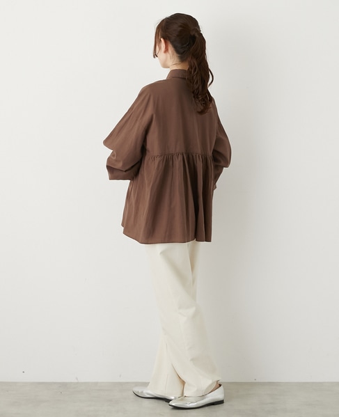 【テンセル綿麻ローン切替ギャザーシャツ】 詳細画像 ブラウン 4