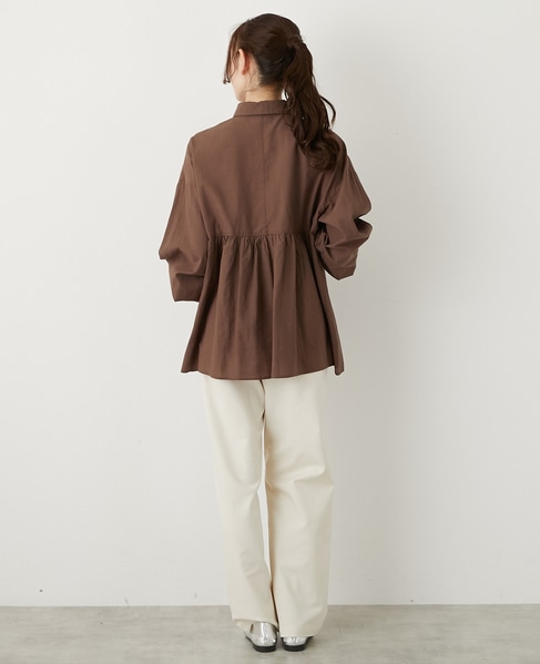 【テンセル綿麻ローン切替ギャザーシャツ】 詳細画像 ブラウン 5