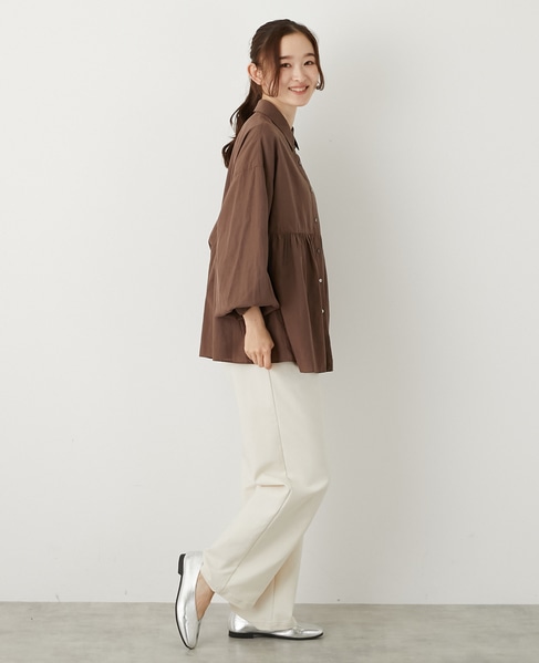 【テンセル綿麻ローン切替ギャザーシャツ】 詳細画像 ブラウン 6
