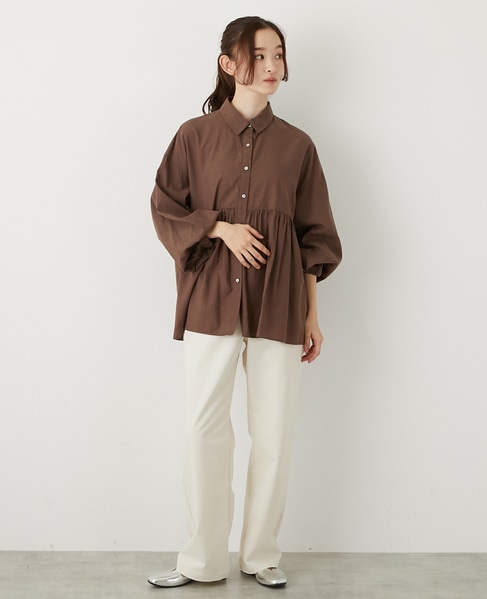 【テンセル綿麻ローン切替ギャザーシャツ】 詳細画像 ブラウン 7