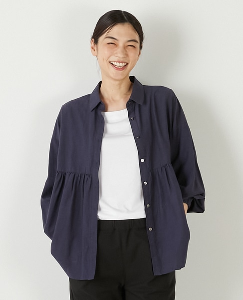 【テンセル綿麻ローン切替ギャザーシャツ】 詳細画像 ネイビー 1