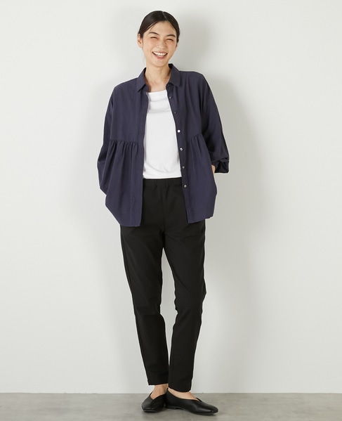 【テンセル綿麻ローン切替ギャザーシャツ】 詳細画像 ネイビー 2