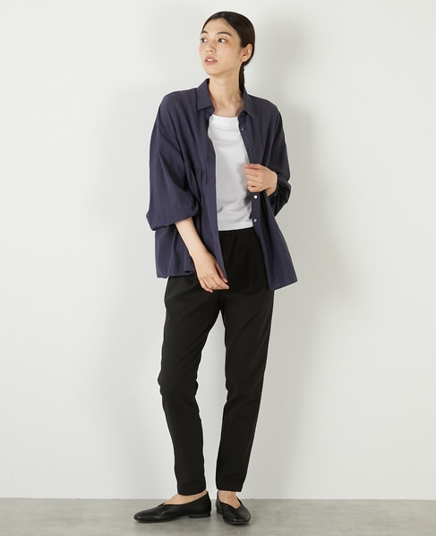 【テンセル綿麻ローン切替ギャザーシャツ】 詳細画像 ネイビー 4