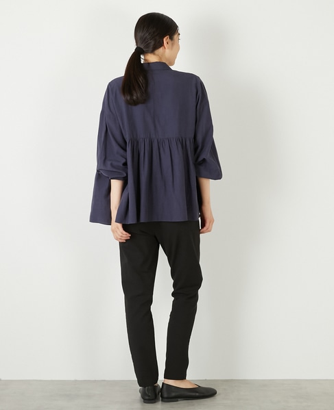 【テンセル綿麻ローン切替ギャザーシャツ】 詳細画像 ネイビー 7