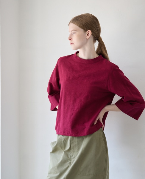 【コットンジャガードスタンドネックブラウス】 詳細画像 ボルドー 1