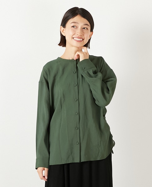 【モダールエステルクレープドロストシャツ】 詳細画像 モスグリーン 1