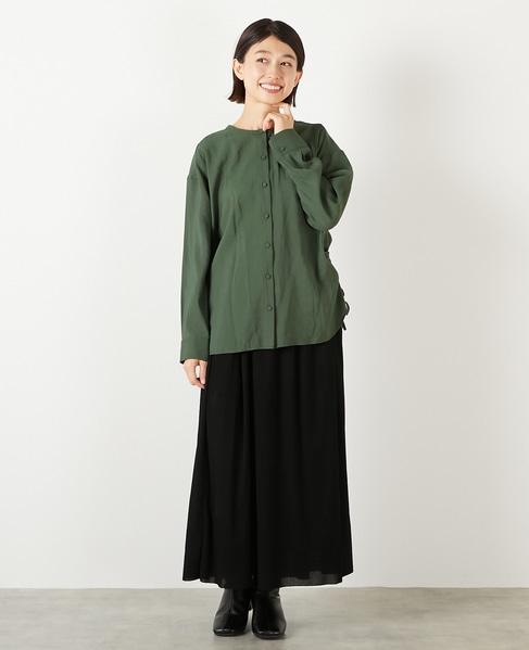 【モダールエステルクレープドロストシャツ】 詳細画像 モスグリーン 2