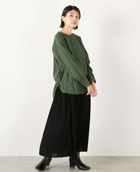 【モダールエステルクレープドロストシャツ】 詳細画像 モスグリーン 8