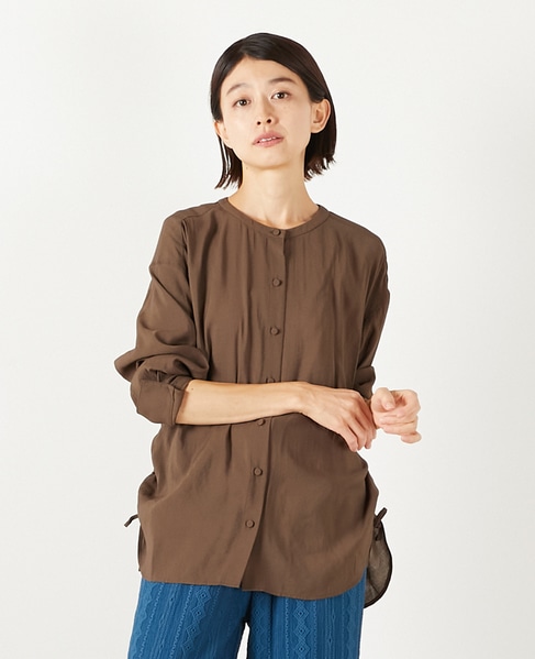 【モダールエステルクレープドロストシャツ】 詳細画像 ブラウン 1