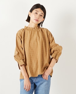 【シャドーギンガムサッカースタンドフリルブラウス】