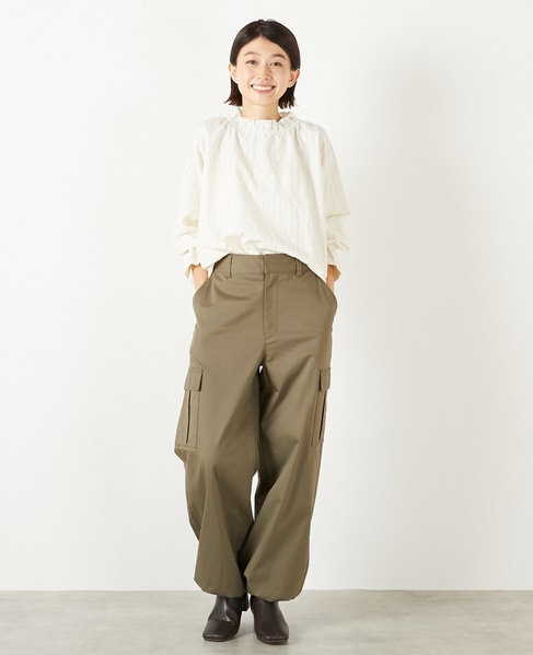 【シャドーギンガムサッカースタンドフリルブラウス】 詳細画像 アイボリー 2