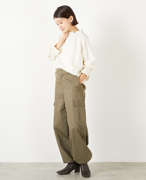 【シャドーギンガムサッカースタンドフリルブラウス】 詳細画像 アイボリー 3