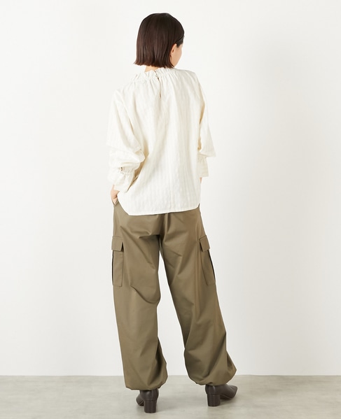 【シャドーギンガムサッカースタンドフリルブラウス】 詳細画像 アイボリー 5