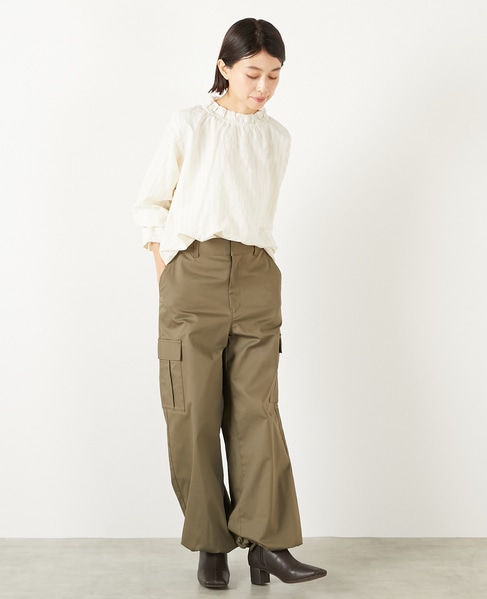 【シャドーギンガムサッカースタンドフリルブラウス】 詳細画像 アイボリー 8