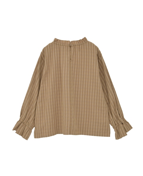 【シャドーギンガムサッカースタンドフリルブラウス】 詳細画像 キャメル 10