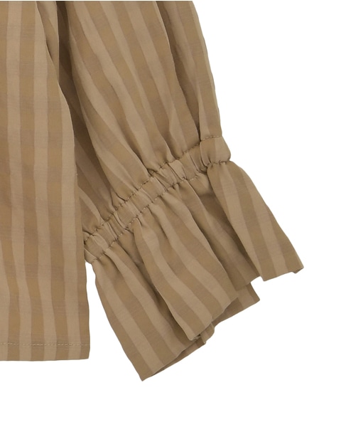 【シャドーギンガムサッカースタンドフリルブラウス】 詳細画像 キャメル 13