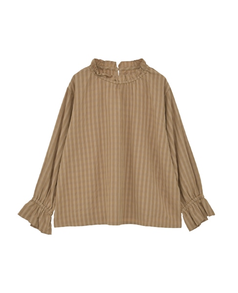 【シャドーギンガムサッカースタンドフリルブラウス】 詳細画像 キャメル 9
