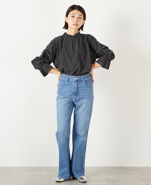 【シャドーギンガムサッカースタンドフリルブラウス】 詳細画像 ブラック 10