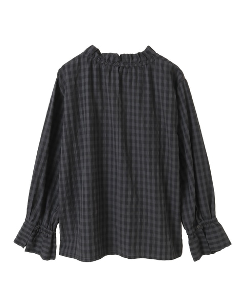 【シャドーギンガムサッカースタンドフリルブラウス】 詳細画像 ブラック 12
