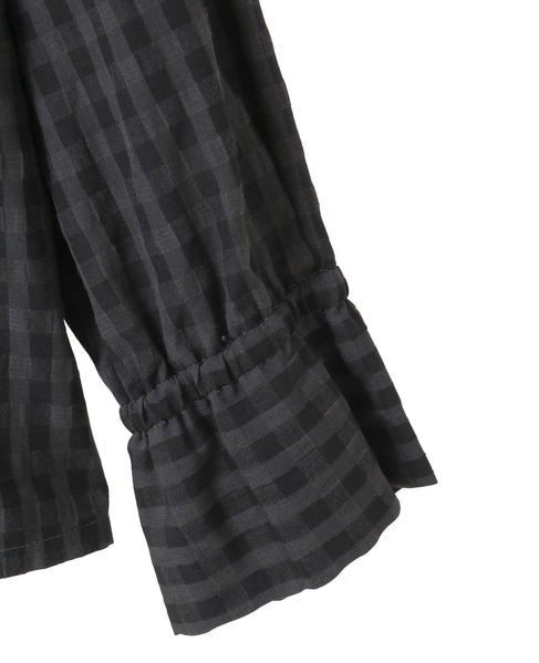 【シャドーギンガムサッカースタンドフリルブラウス】 詳細画像 ブラック 15