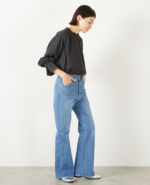 【シャドーギンガムサッカースタンドフリルブラウス】 詳細画像 ブラック 8